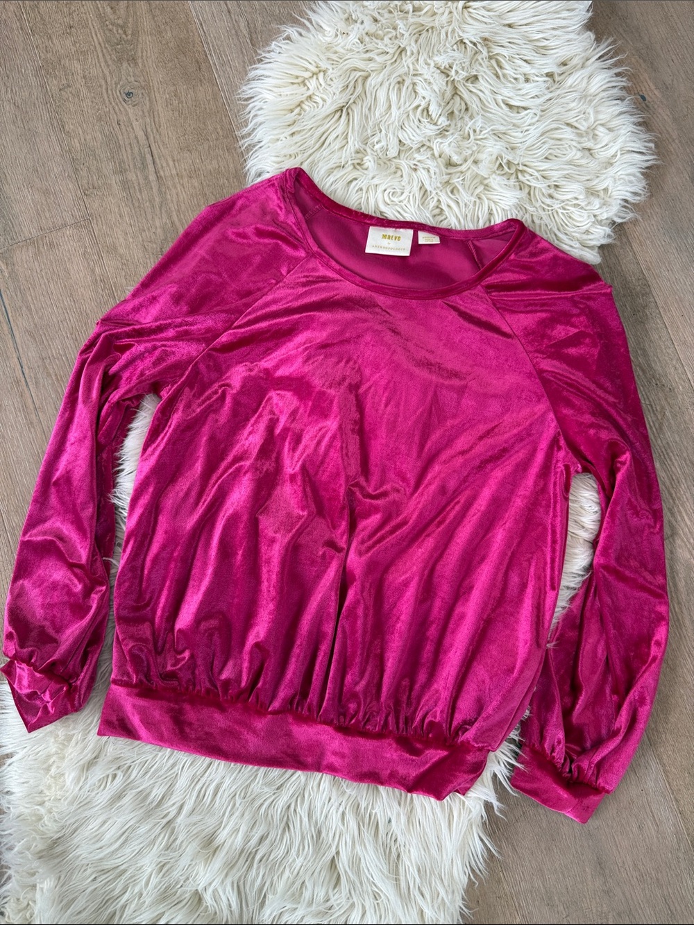 Anthropologie Velvet Crewneck Sweatshirt in Fuchsia
